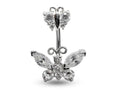 Butterfly Belly Button Ring: 925 Silver Navel Piercing, CZ Crystals (16g/8mm)