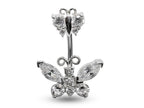 Butterfly Belly Button Ring: 925 Silver Navel Piercing, CZ Crystals (16g/8mm)