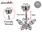 Butterfly Belly Button Ring: 925 Silver Navel Piercing, CZ Crystals (16g/8mm)
