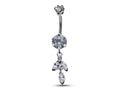 Silver Dangle Belly Button Ring: CZ Crystal Navel Bar 14g