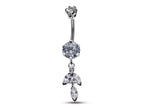 Silver Dangle Belly Button Ring: CZ Crystal Navel Bar 14g