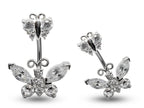 Butterfly Belly Button Ring: 925 Silver Navel Piercing, CZ Crystals (16g/8mm)