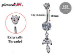 Silver Dangle Belly Button Ring: CZ Crystal Navel Bar 14g