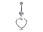 Silver Open Heart Belly Ring: Crystal Dangle Navel Bar (16g)