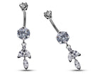 Silver Dangle Belly Button Ring: CZ Crystal Navel Bar 14g