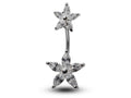 Silver Double Flower Belly Ring: Surgical Steel Navel Piercing