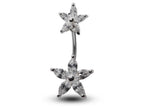 Silver Double Flower Belly Ring: Surgical Steel Navel Piercing