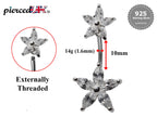 Silver Double Flower Belly Ring: Surgical Steel Navel Piercing