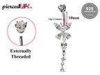 Silver Butterfly Dangle Belly Ring: CZ Crystal Navel Bar 14g
