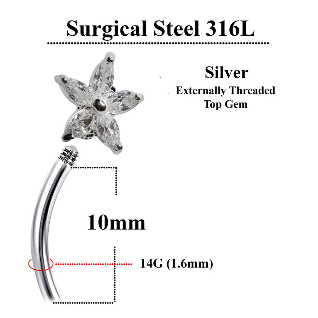Silver Double Flower Belly Ring: Surgical Steel Navel Piercing