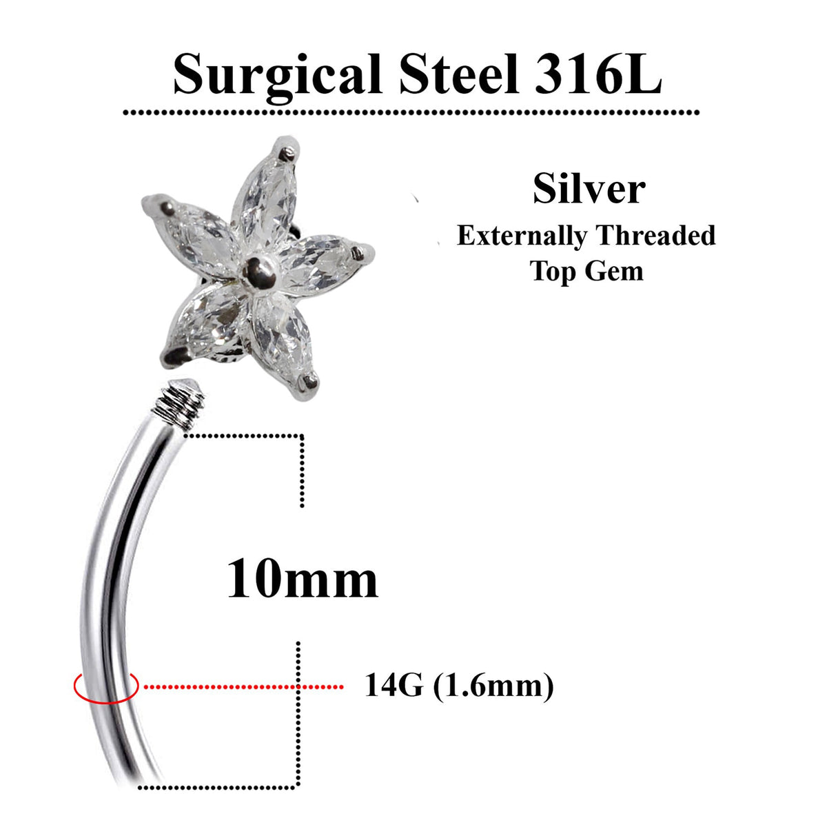 Silver Double Flower Belly Ring: Surgical Steel Navel Piercing