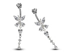Silver Butterfly Dangle Belly Ring: CZ Crystal Navel Bar 14g