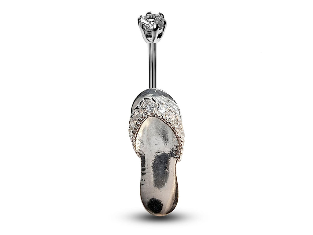 Sterling Silver CZ Crystal Belly Button Ring: 16g Navel Jewelry