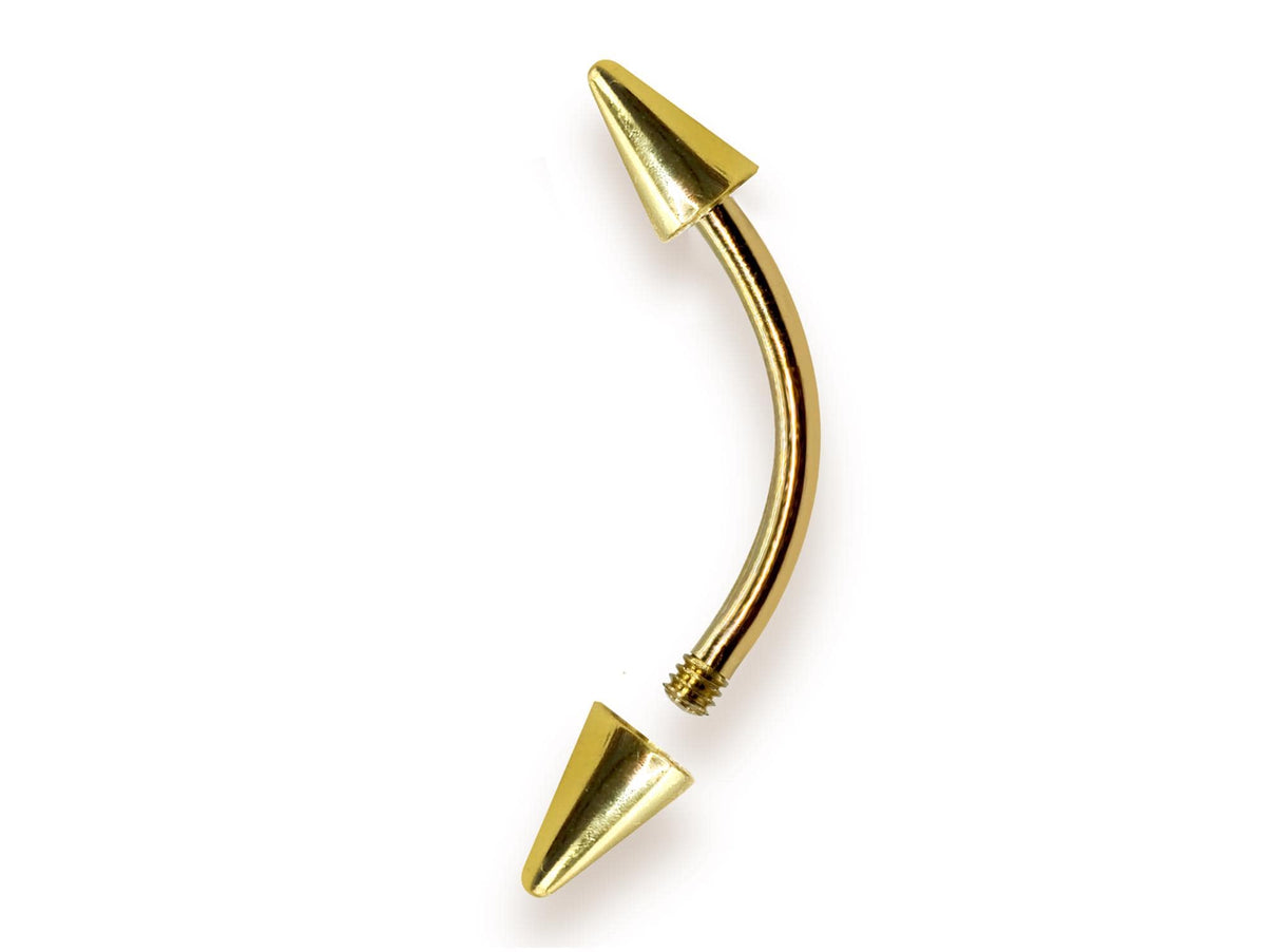 14K Solid Gold Spike Eyebrow Piercing Jewellery Curved Barbell Cones - 1pc Each Order