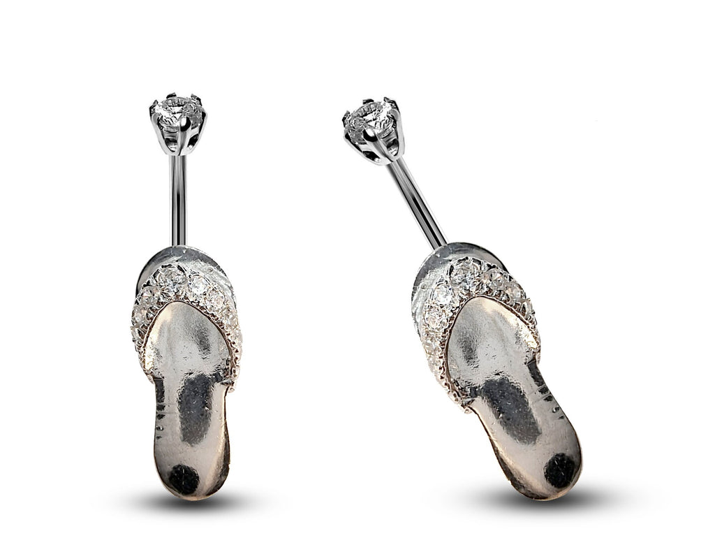 Sterling Silver CZ Crystal Belly Button Ring: 16g Navel Jewelry