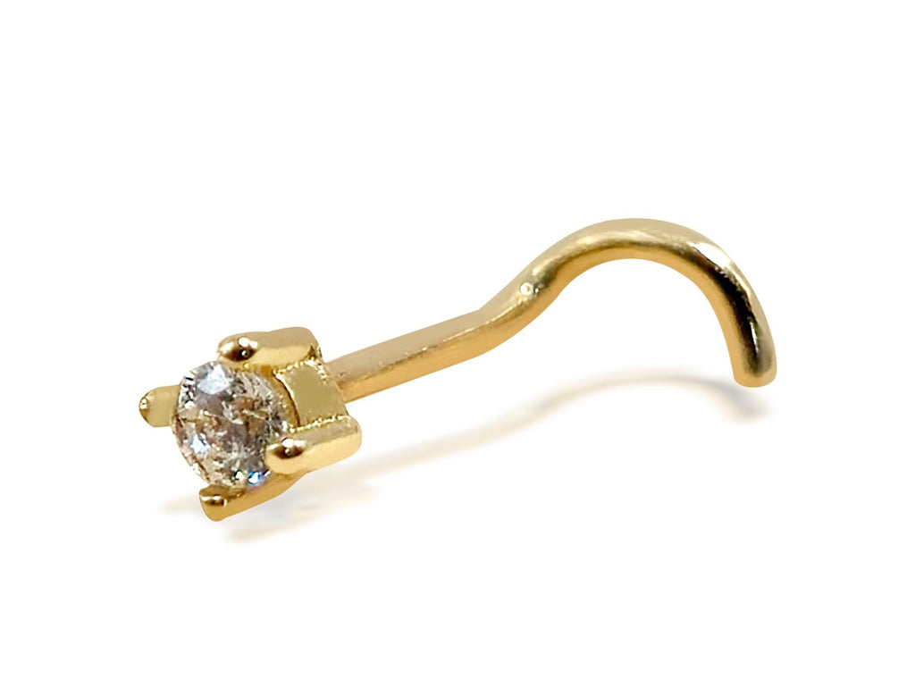 14K Gold Nose Screw Stud: 20G 18G 16G 14G Crystal Nostril Piercing