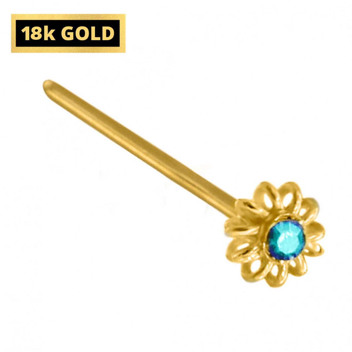 18K Gold Nose Pin - Highest Quality Crystals Hand Set - Nose Stud Piercing for pierced Nose made of Solid Gold
