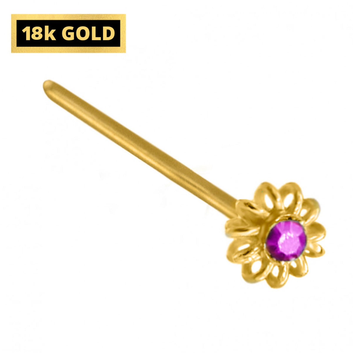 18K Gold Nose Pin - Highest Quality Crystals Hand Set - Nose Stud Piercing for pierced Nose made of Solid Gold
