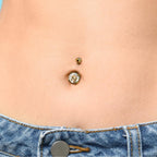 14K Gold Belly Bar: Crystal Navel Ring, Rook Cartilage Piercing 16G