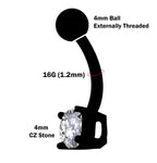 14K Gold Belly Bar: Crystal Navel Ring, Rook Cartilage Piercing 16G