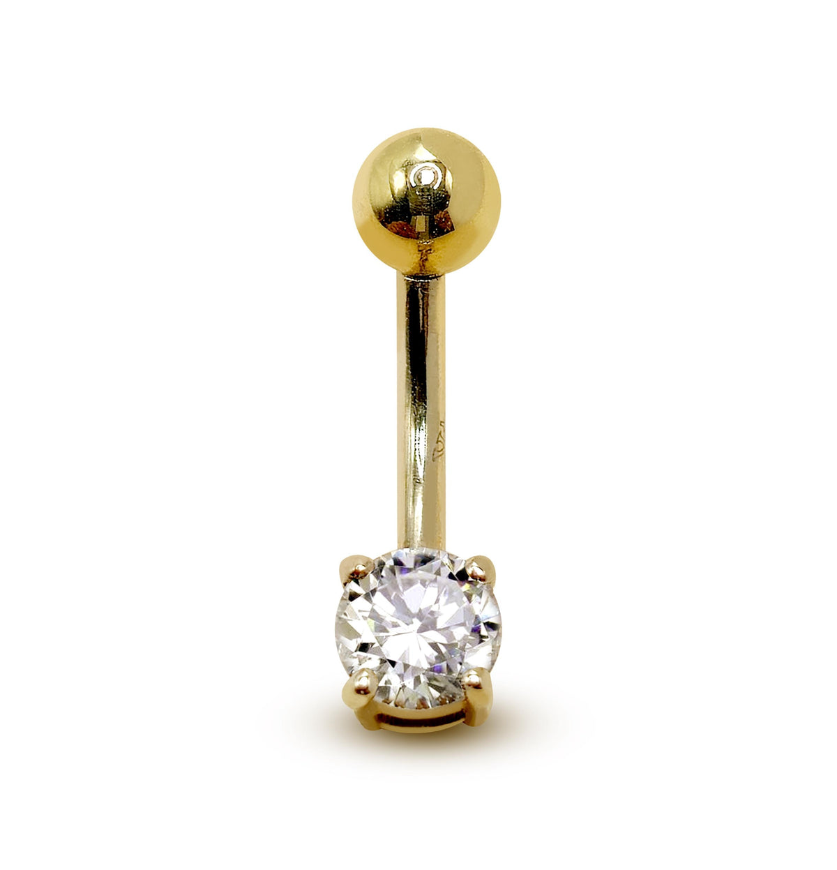 14K Gold Belly Bar: Crystal Navel Ring, Rook Cartilage Piercing 16G