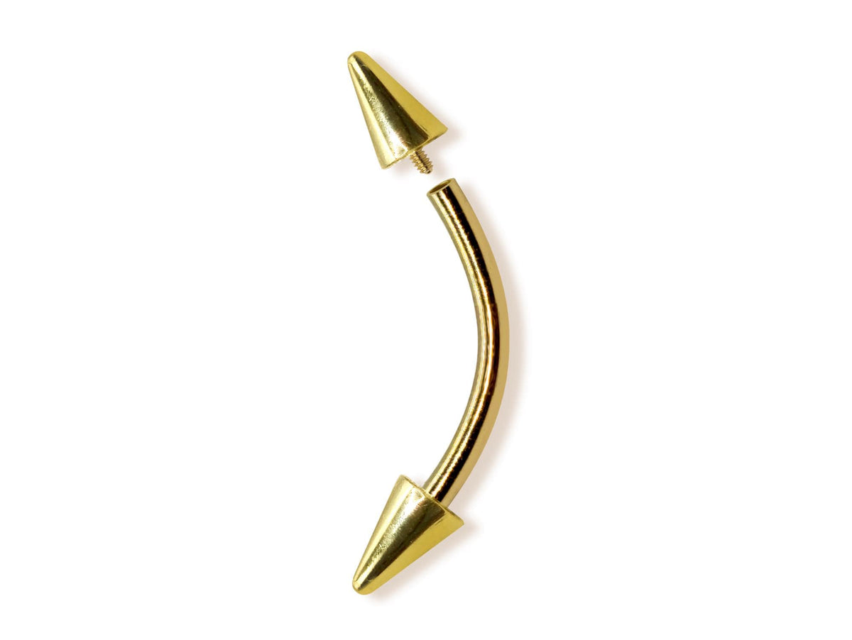 Spike Eyebrow Piercing Jewellery 14K Solid Gold Internally Threaded Curved Barbell - 1pc Each Order