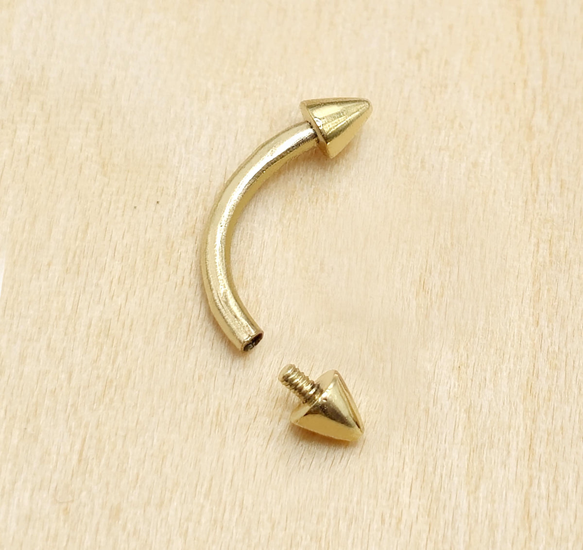Spike Eyebrow Piercing Jewellery 14K Solid Gold Internally Threaded Curved Barbell - 1pc Each Order