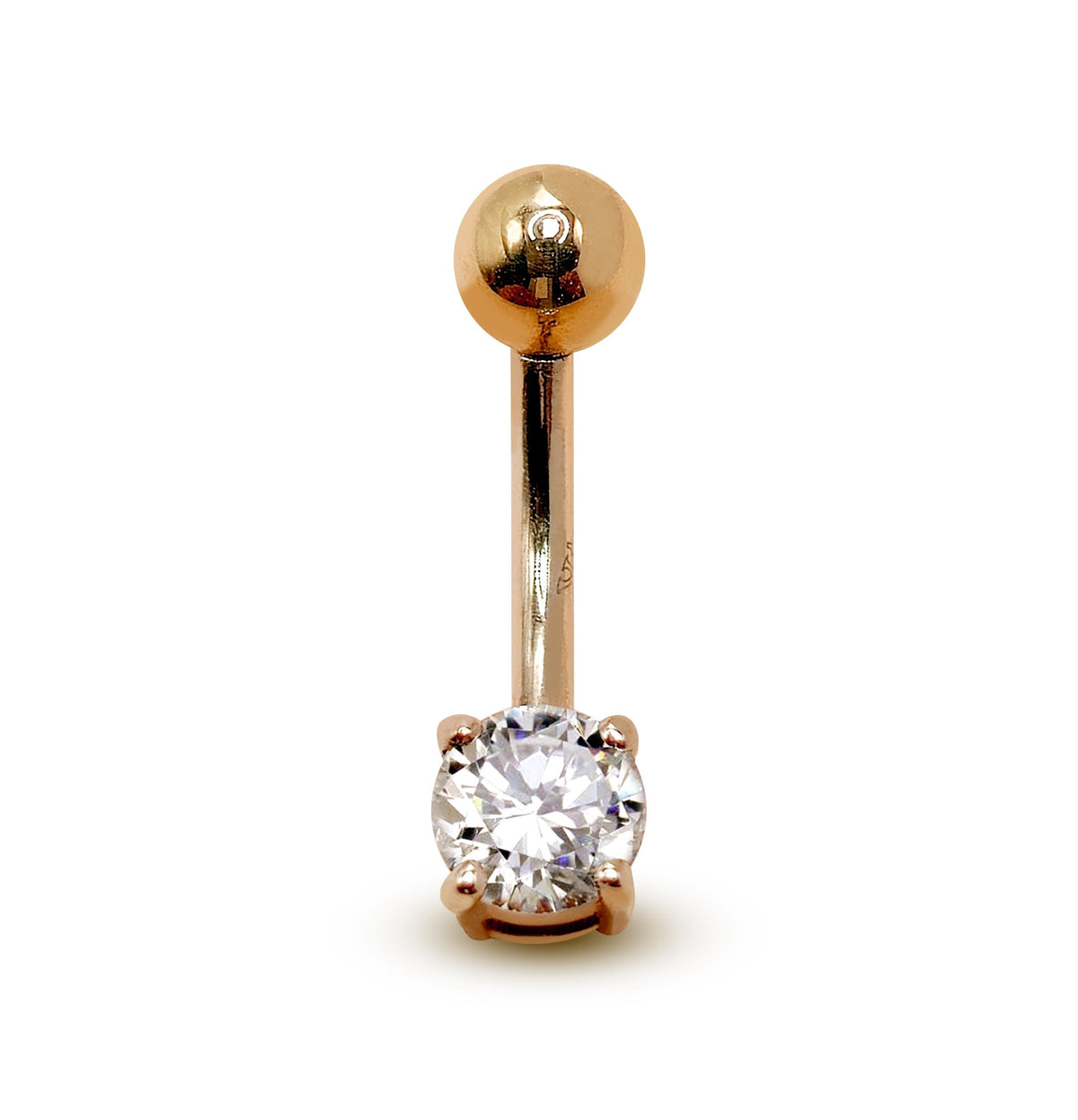 14K Gold Belly Bar: Crystal Navel Ring, Rook Cartilage Piercing 16G