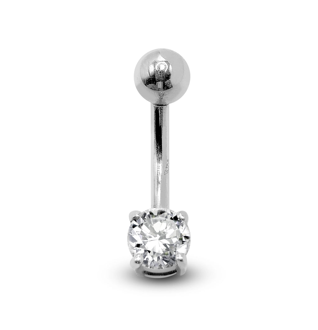 14K Gold Belly Bar: Crystal Navel Ring, Rook Cartilage Piercing 16G