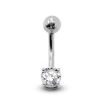 14K Gold Belly Bar: Crystal Navel Ring, Rook Cartilage Piercing 16G