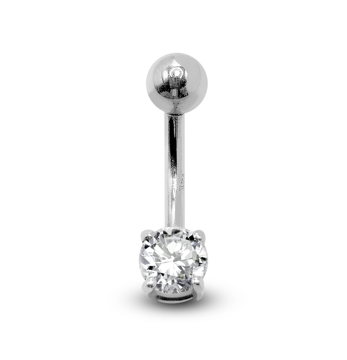 14K Gold Belly Bar: Crystal Navel Ring, Rook Cartilage Piercing 16G
