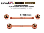 14K Rose Gold Tongue Barbell: 16G 14G Body Piercing Jewelry (6mm-24mm)