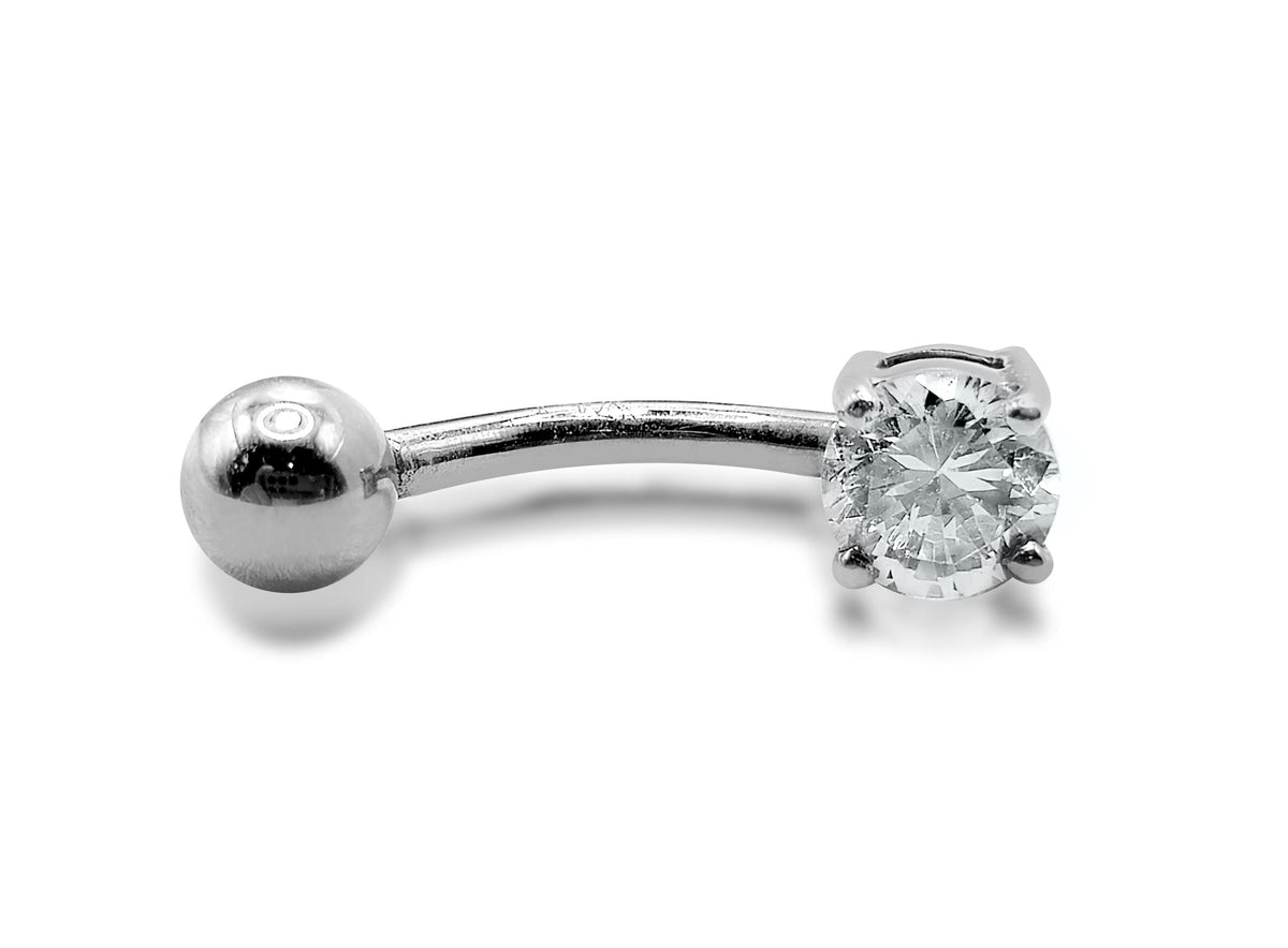 14K Gold Belly Bar: Crystal Navel Ring, Rook Cartilage Piercing 16G