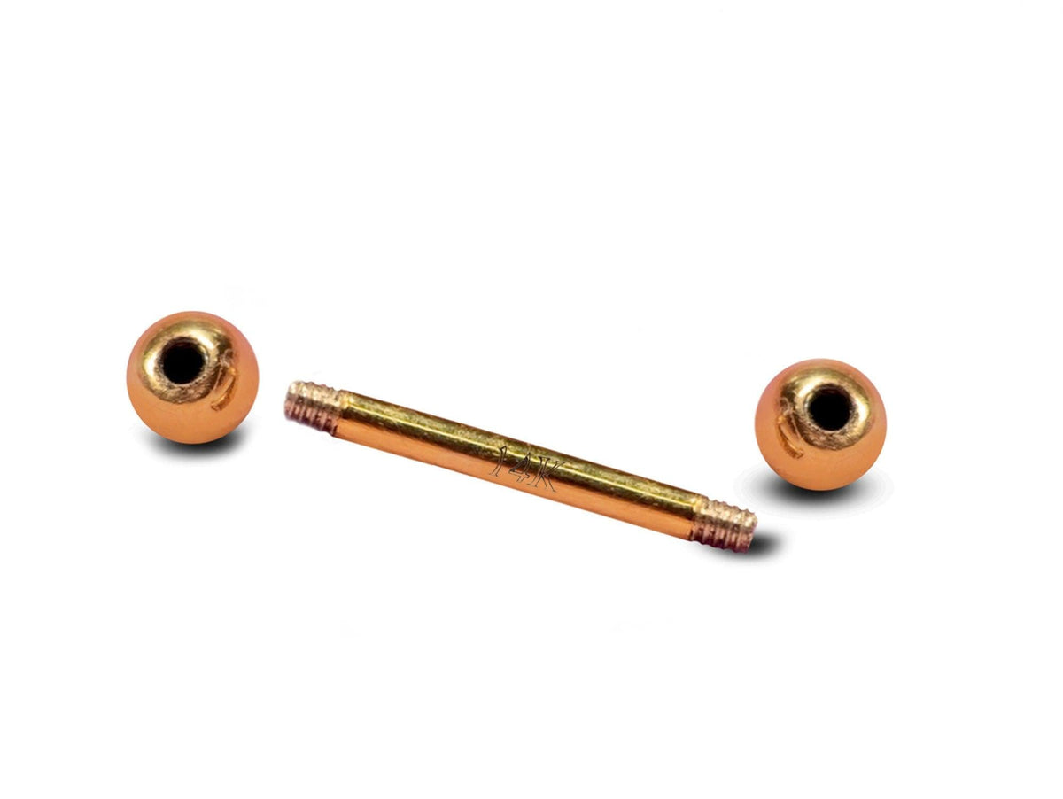 14K Rose Gold Tongue Barbell: 16G 14G Body Piercing Jewelry (6mm-24mm)