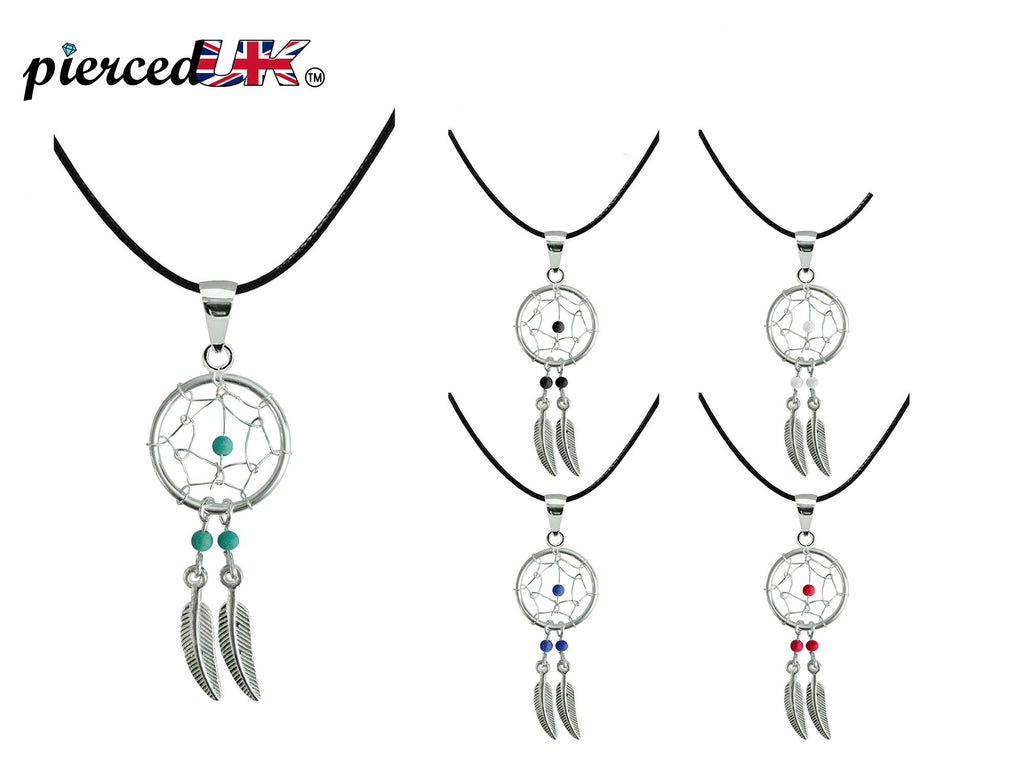 Silver Dreamcatcher Pendant: Genuine Stone Bead Necklace