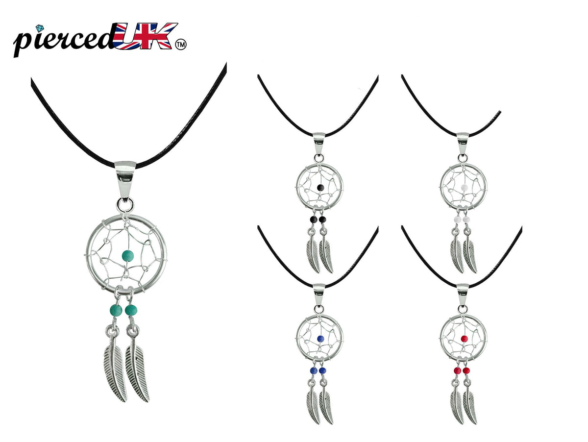 Silver Dreamcatcher Pendant: Genuine Stone Bead Necklace