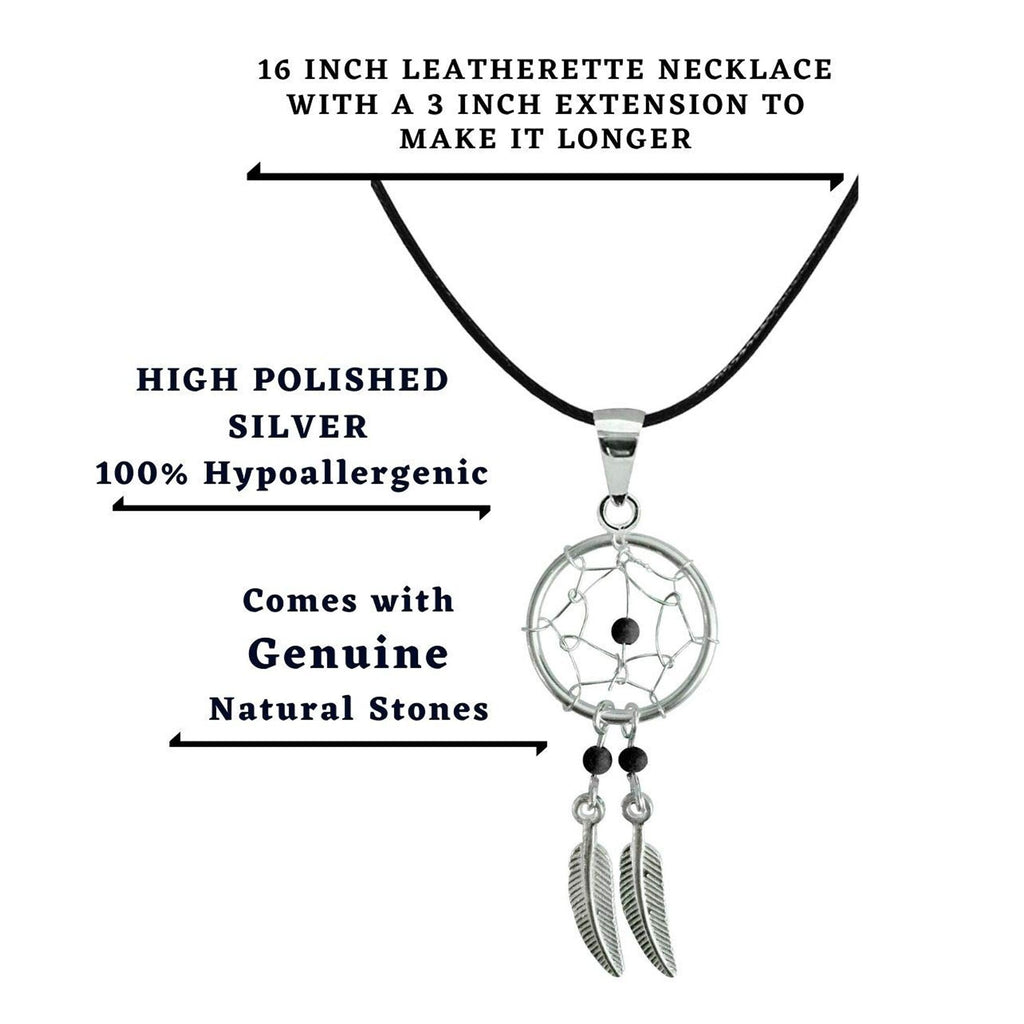 Silver Dreamcatcher Pendant: Genuine Stone Bead Necklace