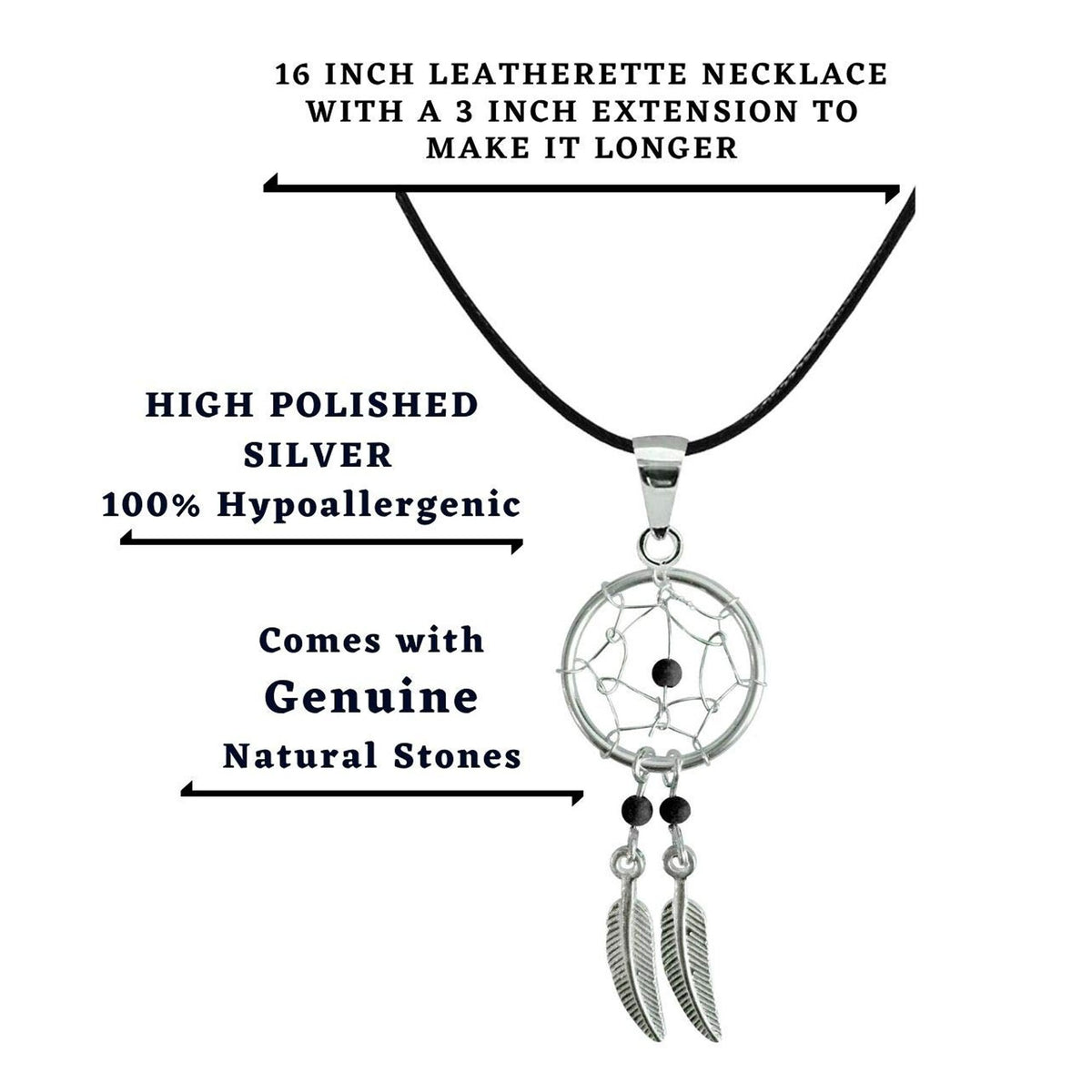 Silver Dreamcatcher Pendant: Genuine Stone Bead Necklace