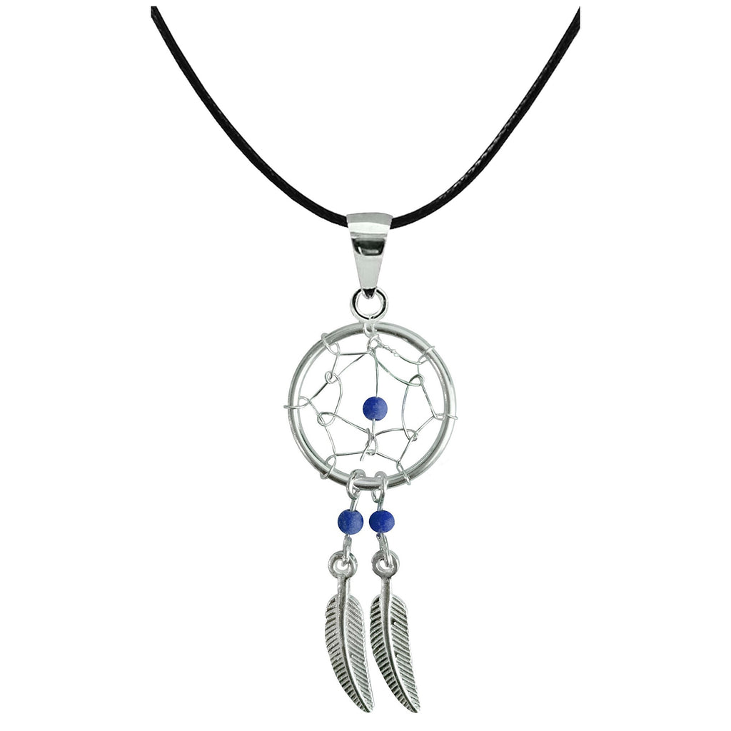Silver Dreamcatcher Pendant: Genuine Stone Bead Necklace