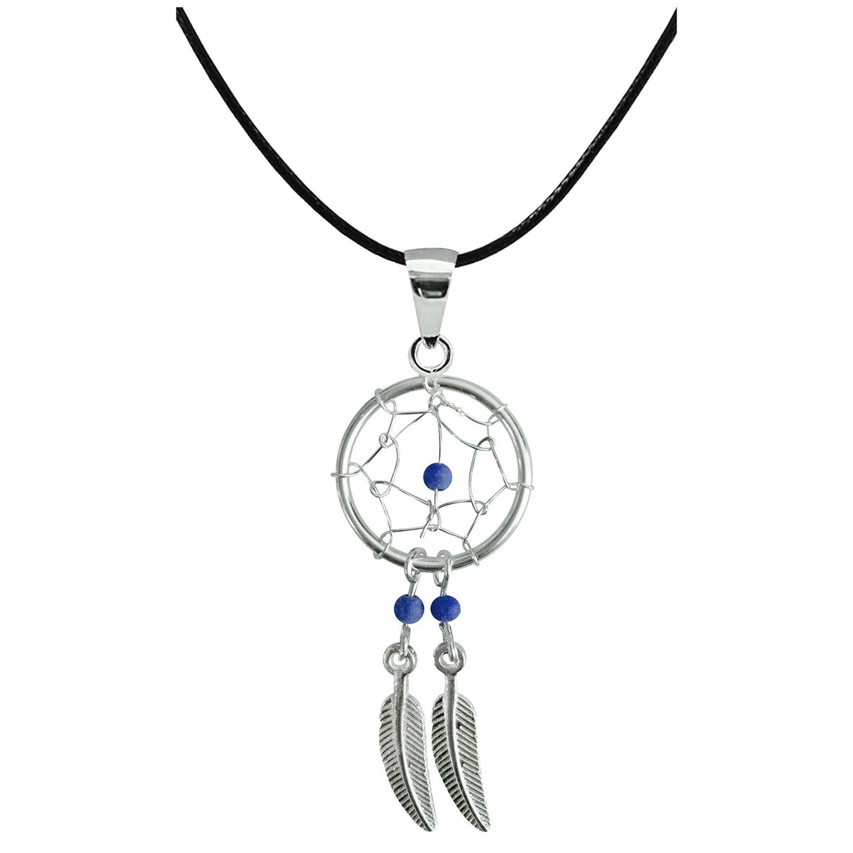 Silver Dreamcatcher Pendant: Genuine Stone Bead Necklace