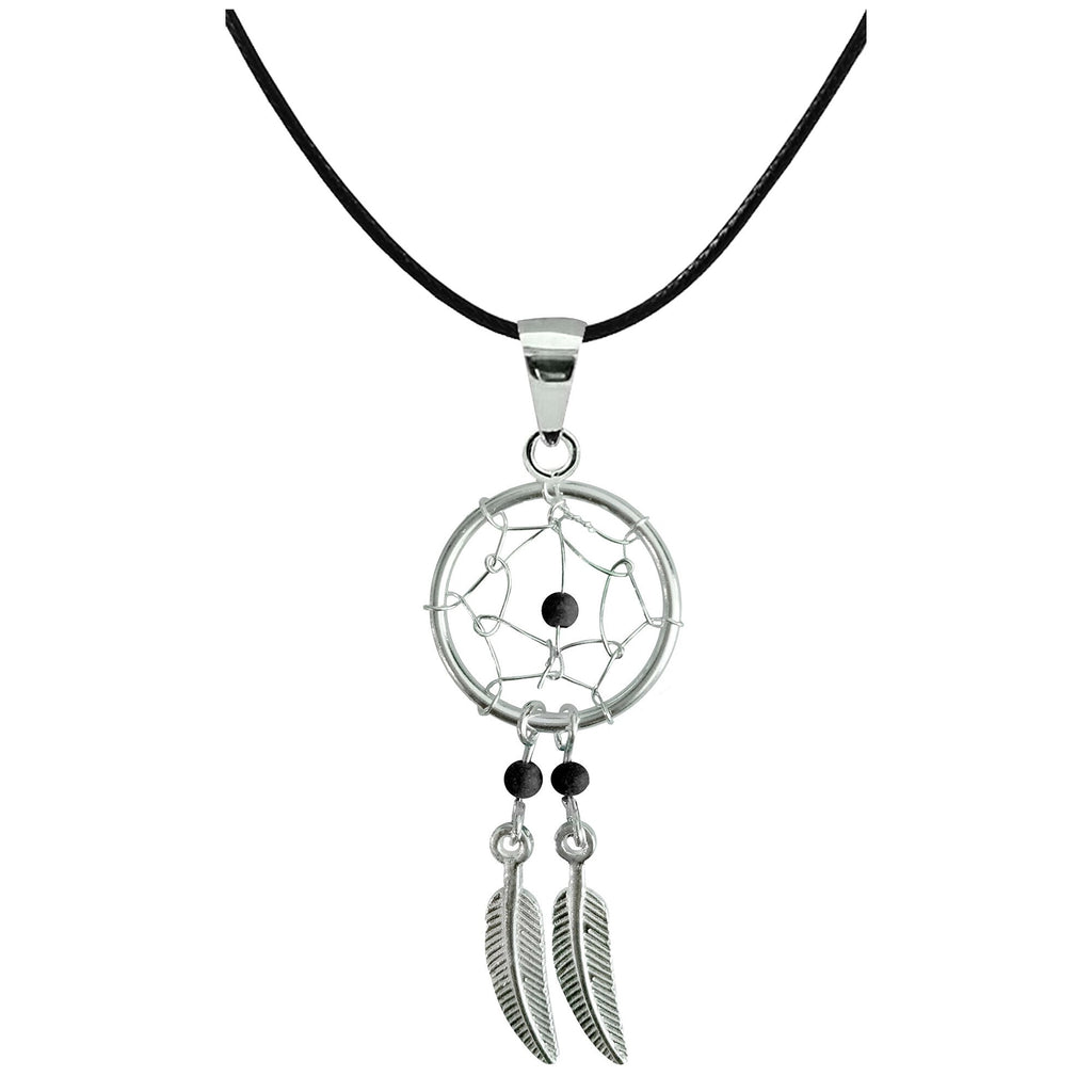 Silver Dreamcatcher Pendant: Genuine Stone Bead Necklace