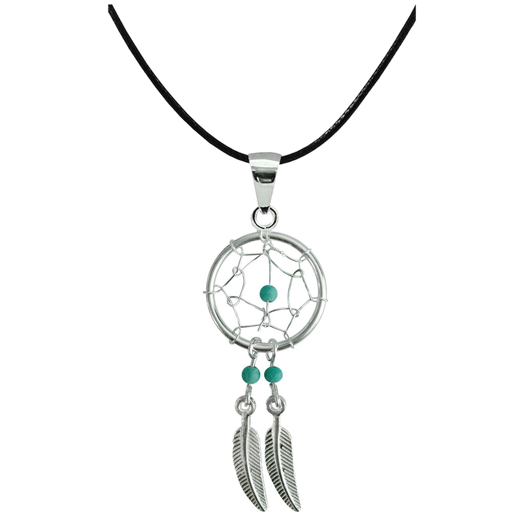 Silver Dreamcatcher Pendant: Genuine Stone Bead Necklace