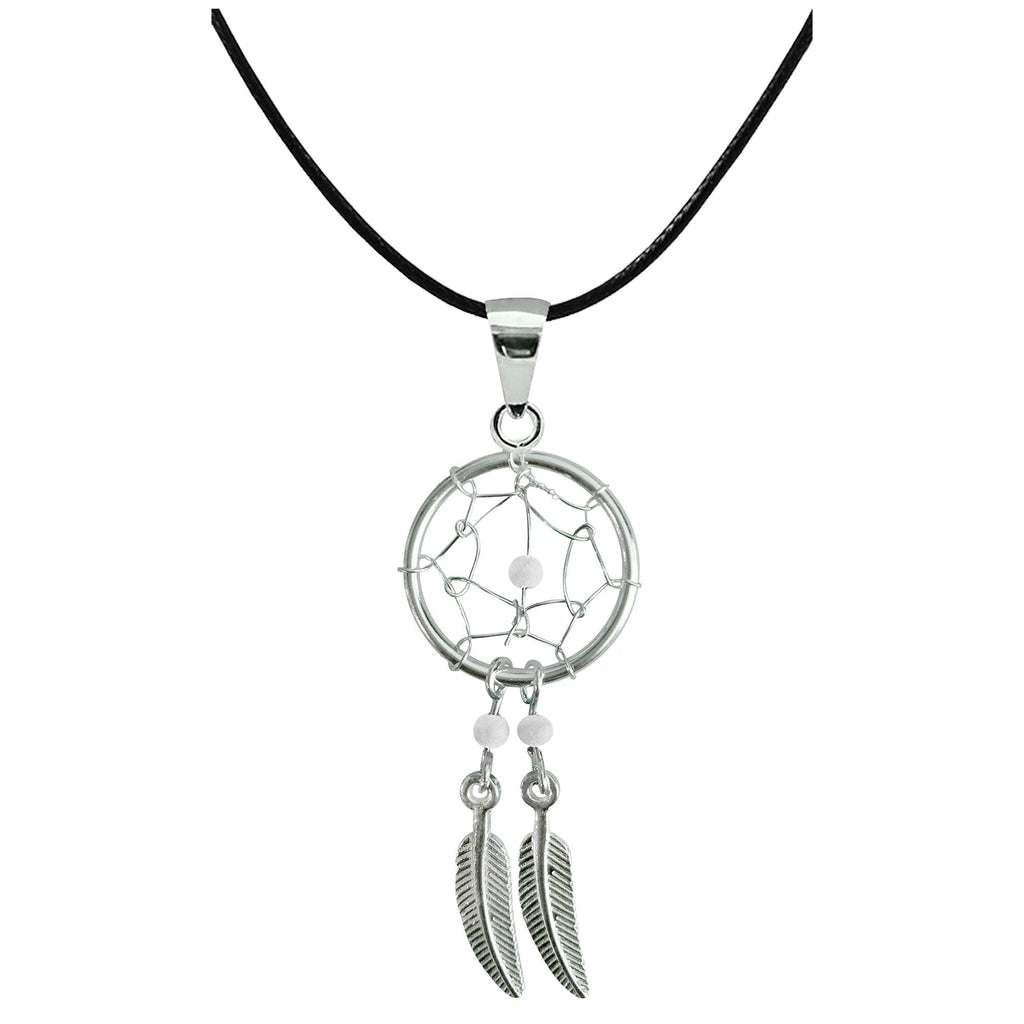 Silver Dreamcatcher Pendant: Genuine Stone Bead Necklace