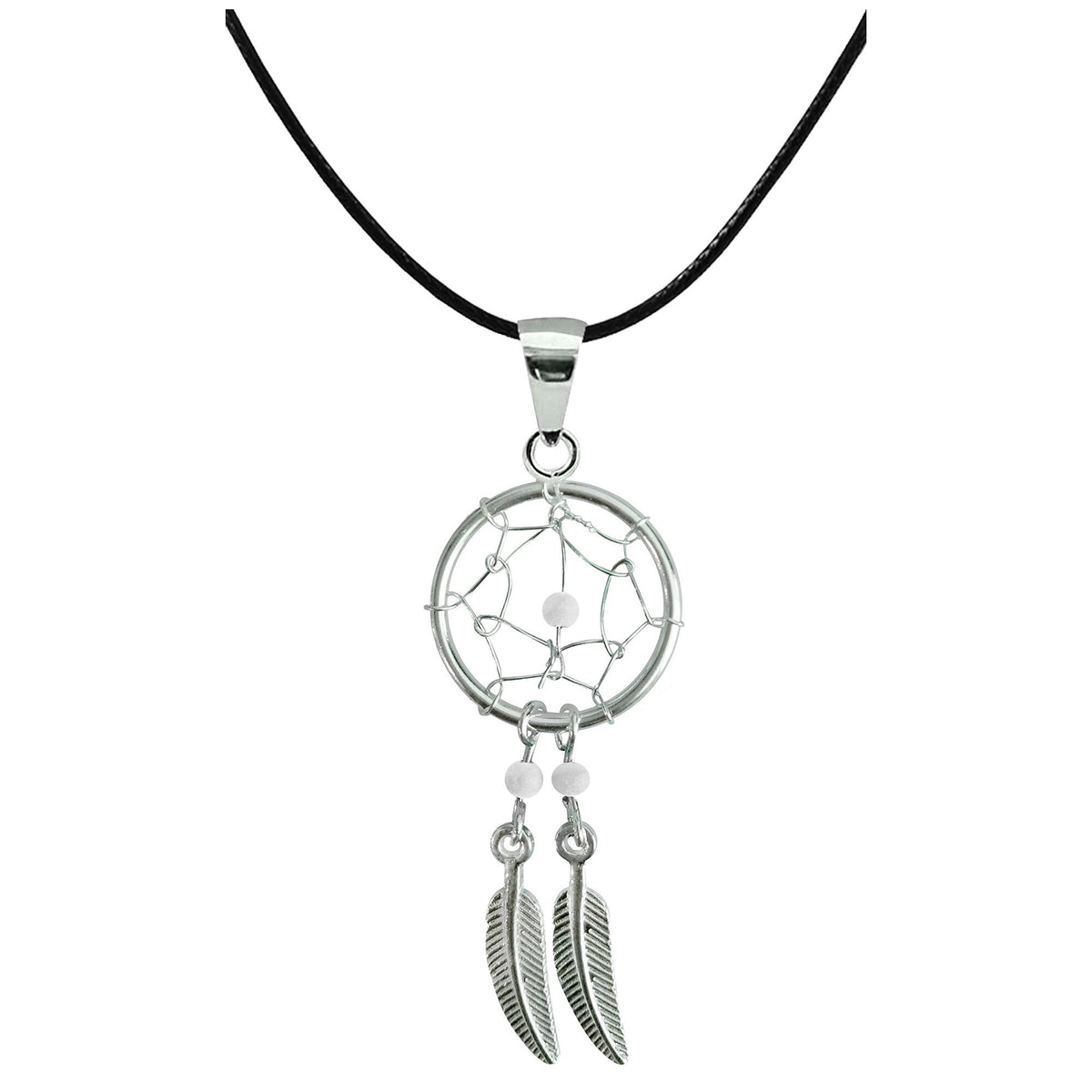 Silver Dreamcatcher Pendant: Genuine Stone Bead Necklace