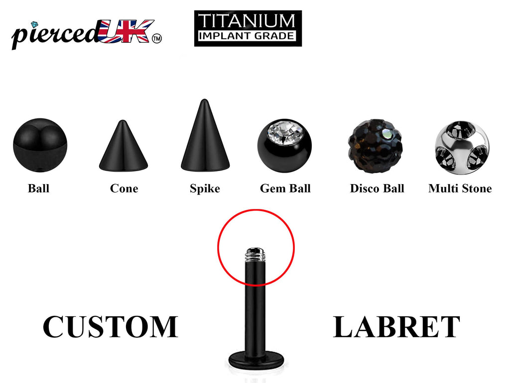 Black Titanium Labret Stud: Custom Lip Piercing (18g 16g 14g)
