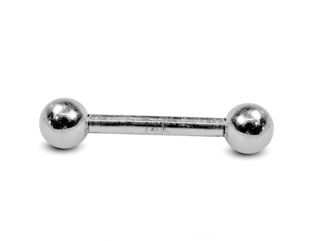 14K White Gold Tongue Barbell: 16G/14G Body Piercing Jewelry