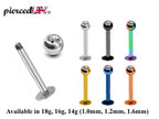 Crystal Top Labret Lip Stud: Surgical Steel Piercing (18g, 16g, 14g)