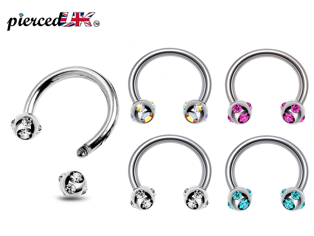 Multi Stone Surgical Steel Horseshoe Barbell: 16G, 14G Septum Ring
