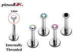 Lip Labret Stud Piercing, 5pcs Lip Jewellery Internally Threaded with Zircon Crystals