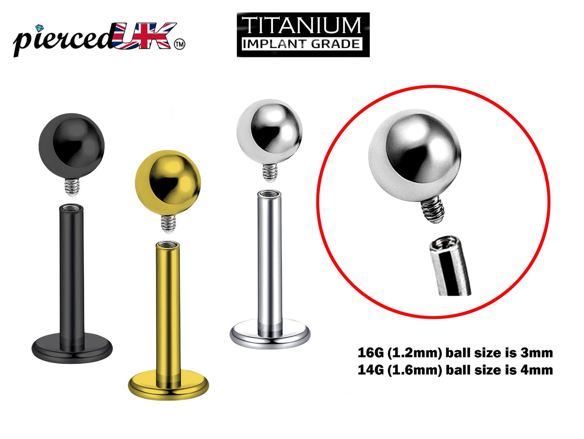 Titanium Internal Labret Stud: 16G 14G Lip Piercing, Flat Back